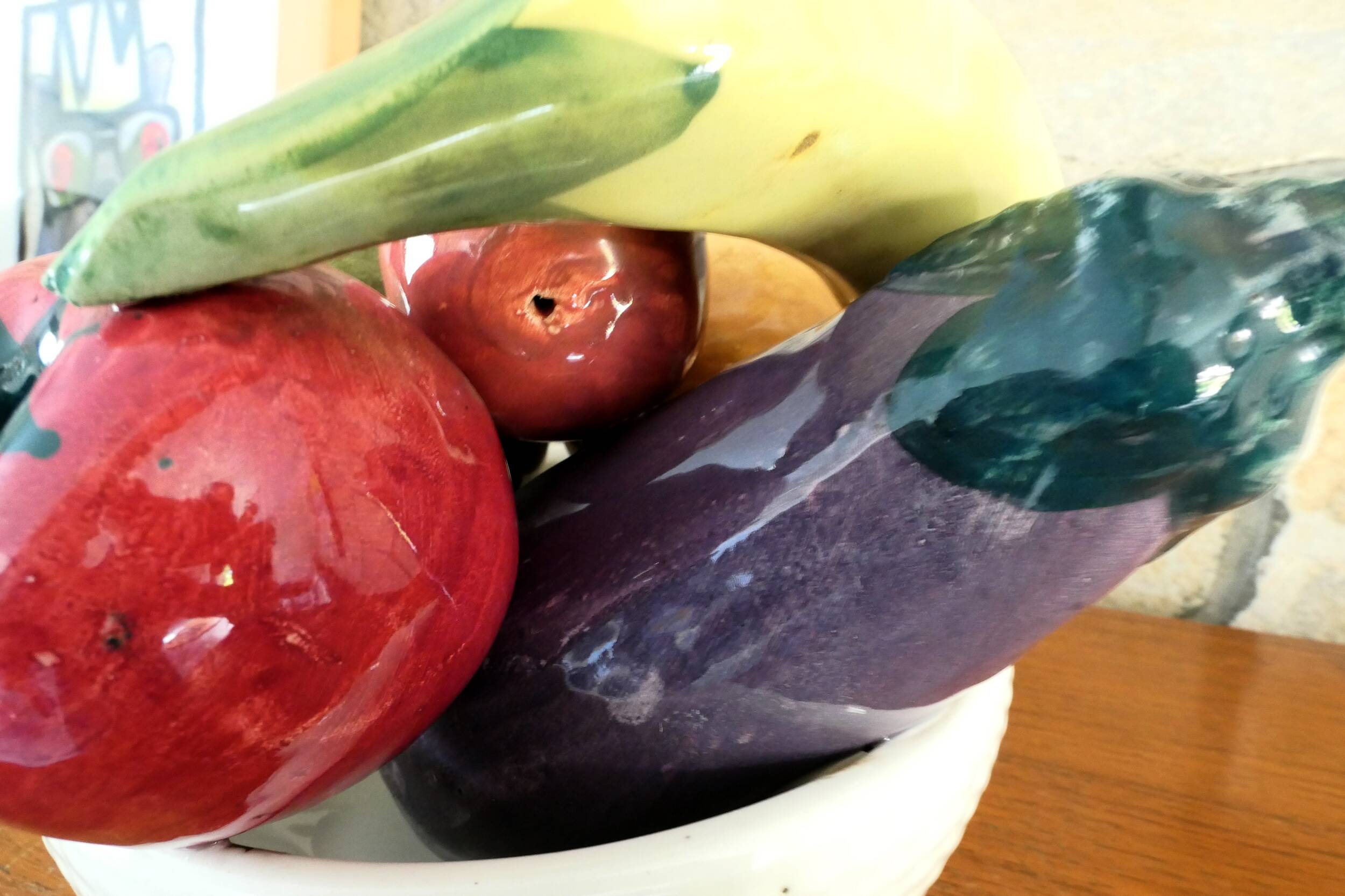 Mid-century trompe l'oeil ceramic fruit and vegetable bowl