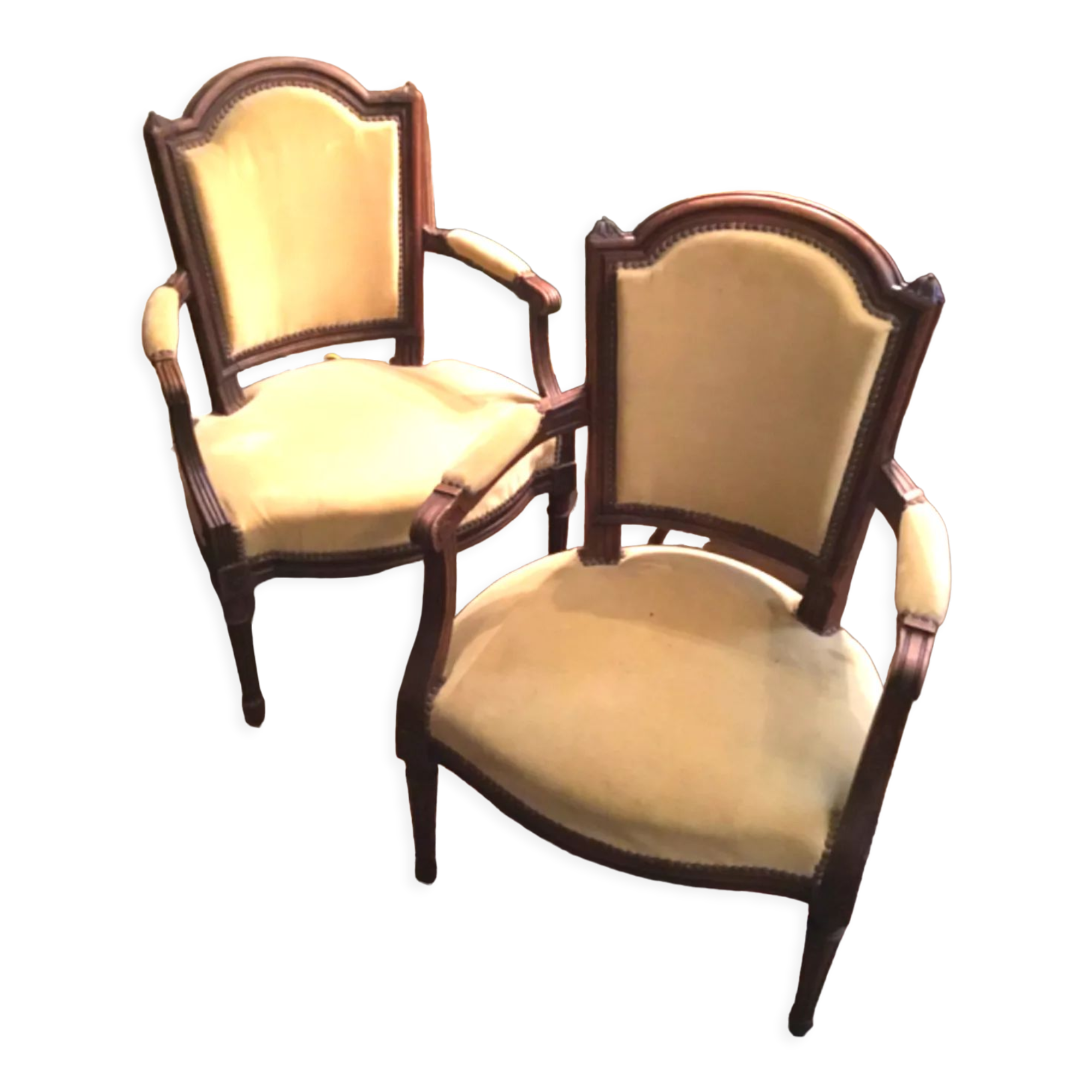 Pair of armchairs Louis XVI style yellow velvet