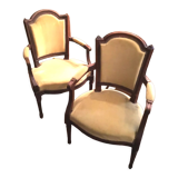 Paire de fauteuils de style Louis XVI velours jaune