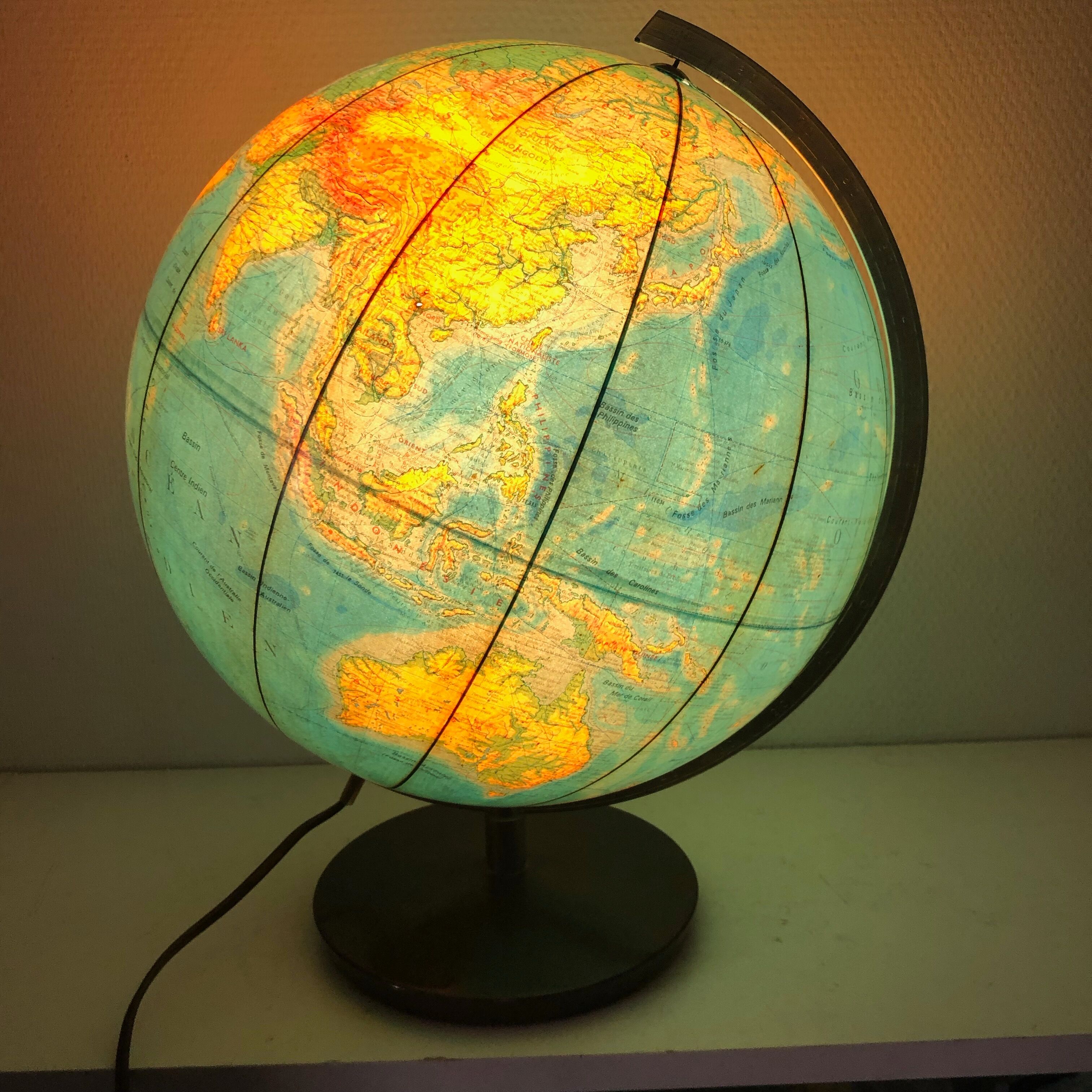 Large terrestrial globe PVC 42cm JRO Verlag vintage 1970