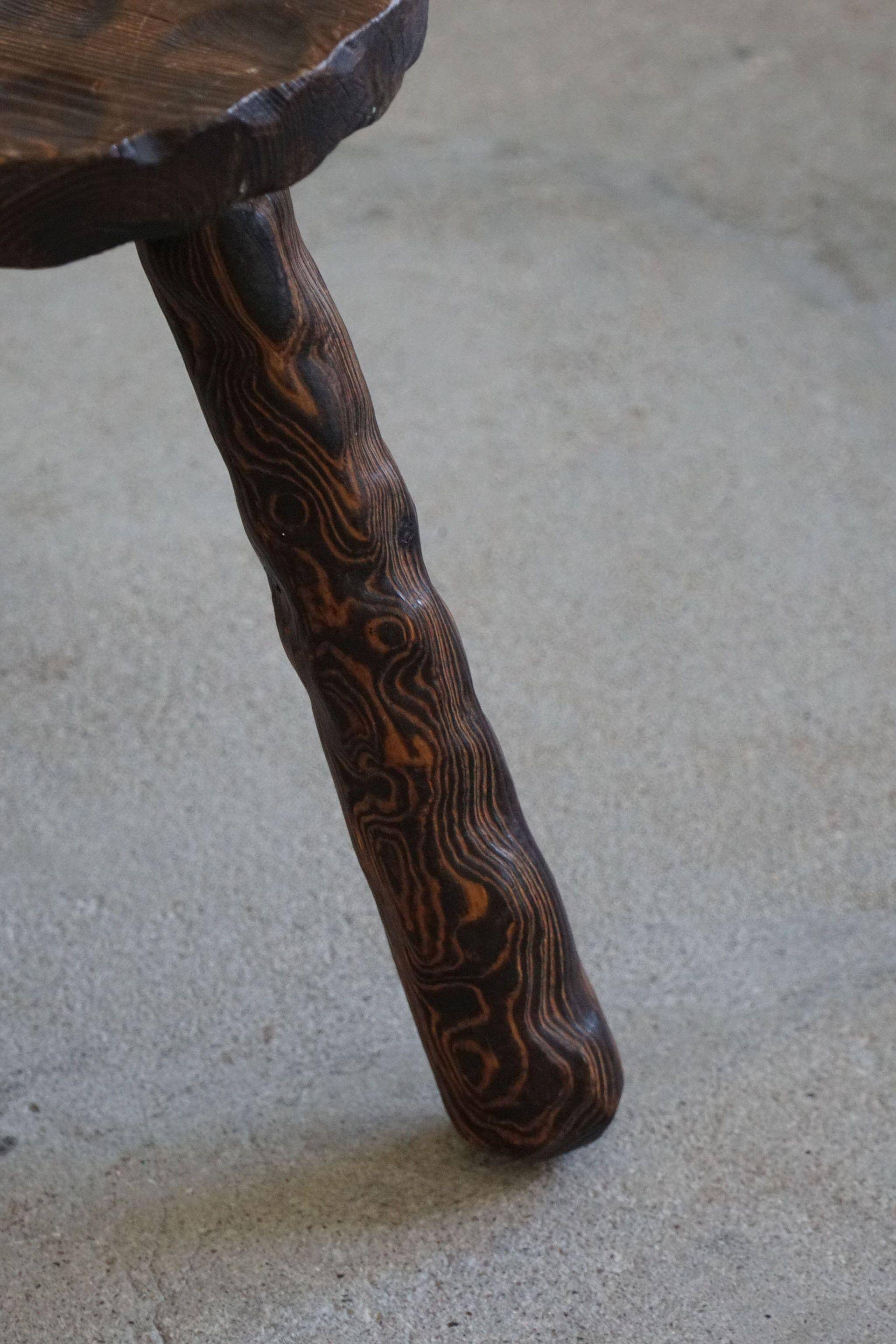 A pair of Wabi Sabi stools carved from pine, mid-century modern Swedish style, 1960s.