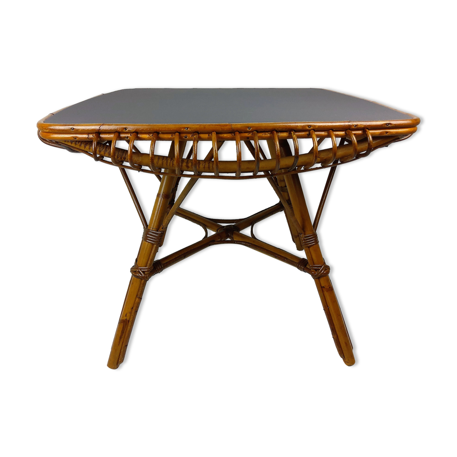 Vintage bamboo and rattan table 1960