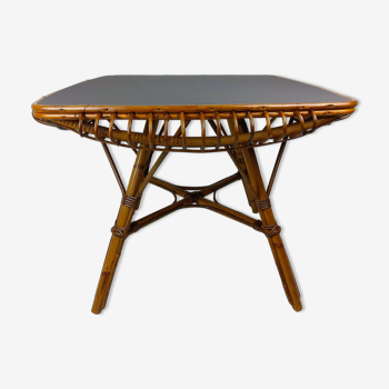 Table vintage bambou et rotin 1960