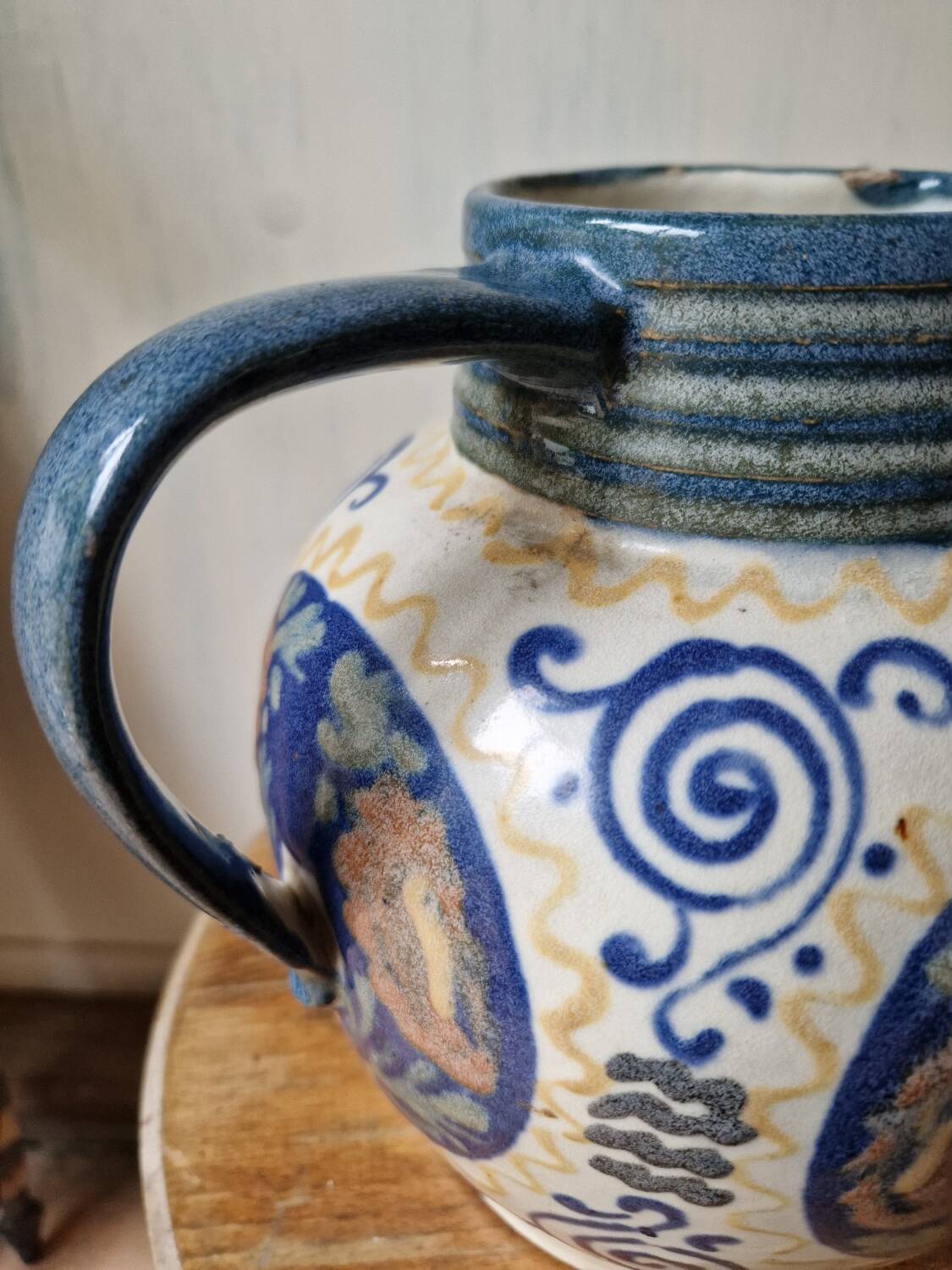Antique ceramic pitcher jug elchinger fils alsace soufflenheim, art