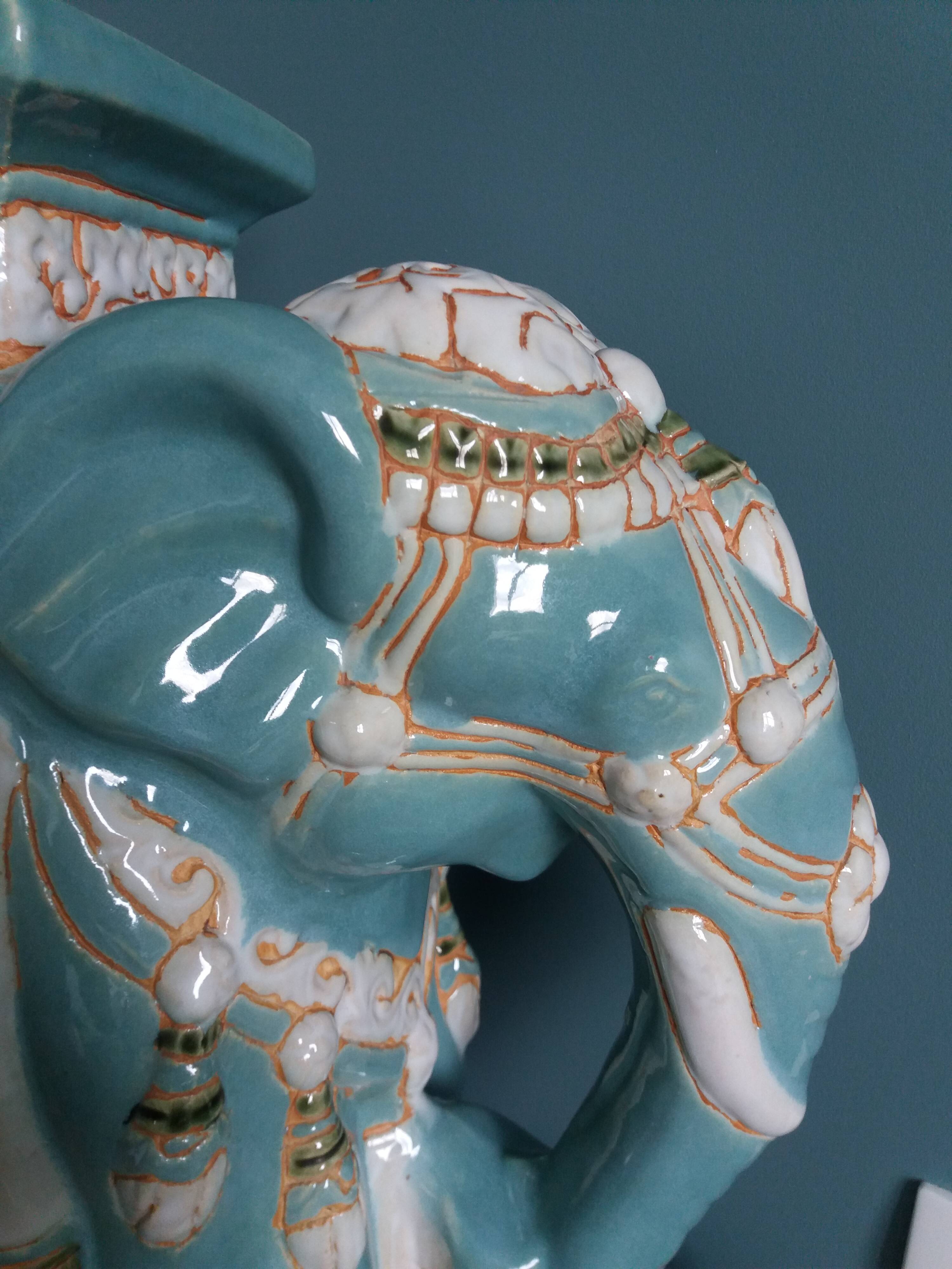 Green blue ceramic elephant
