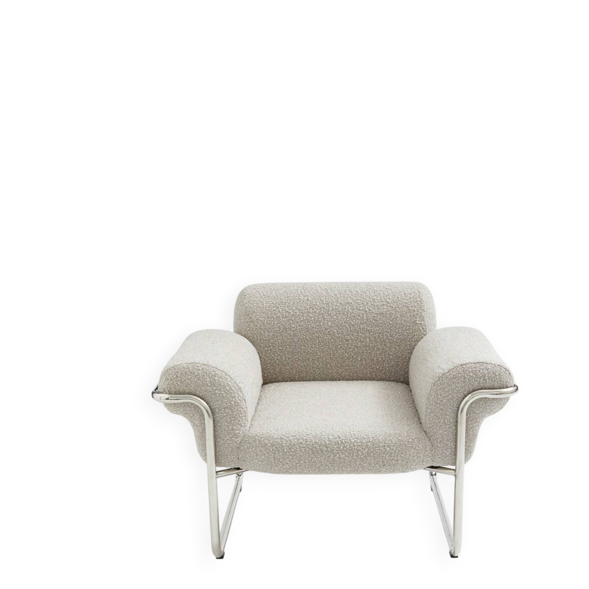 Fauteuil style vintage bouclette beige et structure chromé