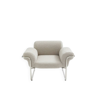 Beige boucle vintage armchair with a chrome frame.