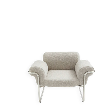 Fauteuil style vintage bouclette beige et structure chromé