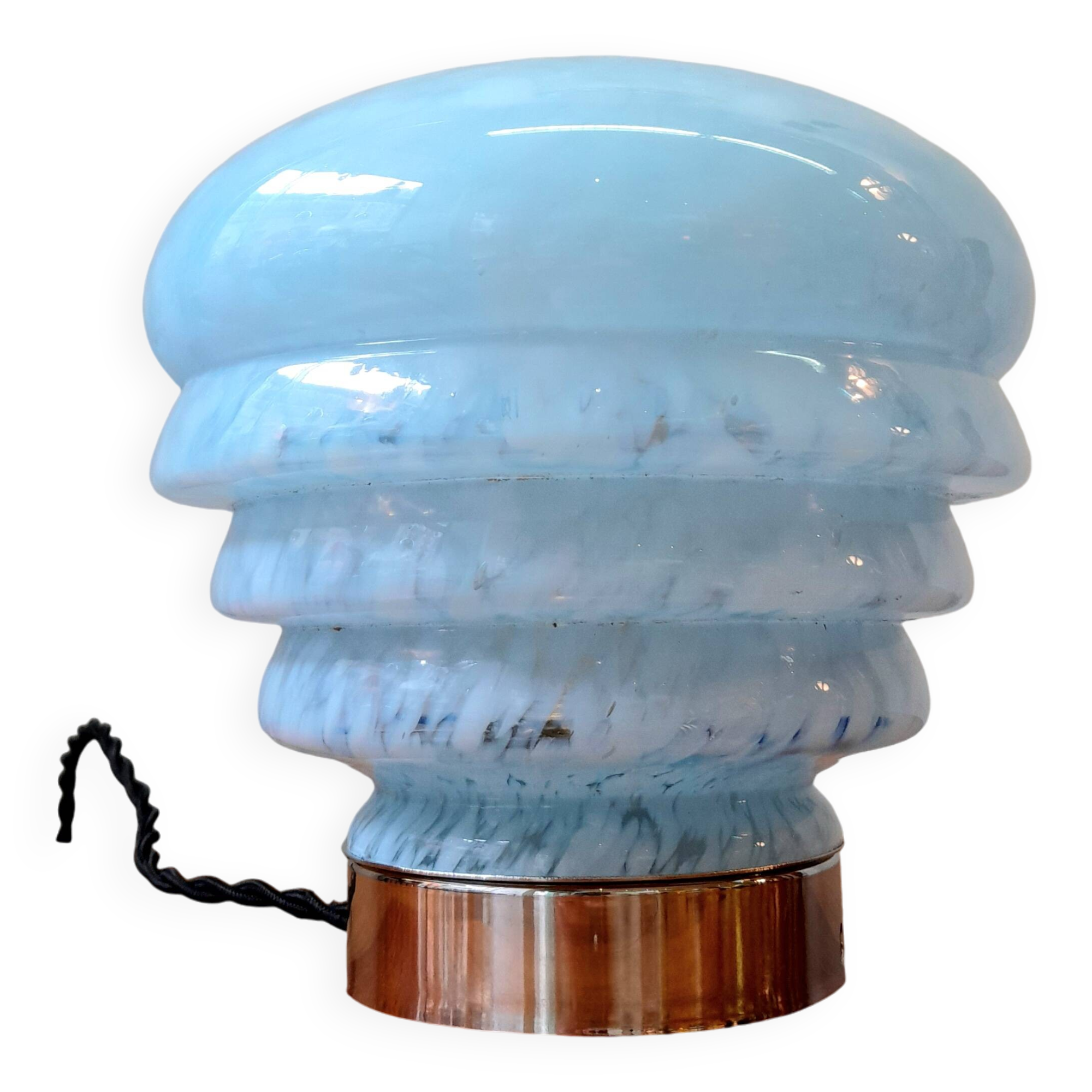 Art Deco table lamp in blue Clichy glass