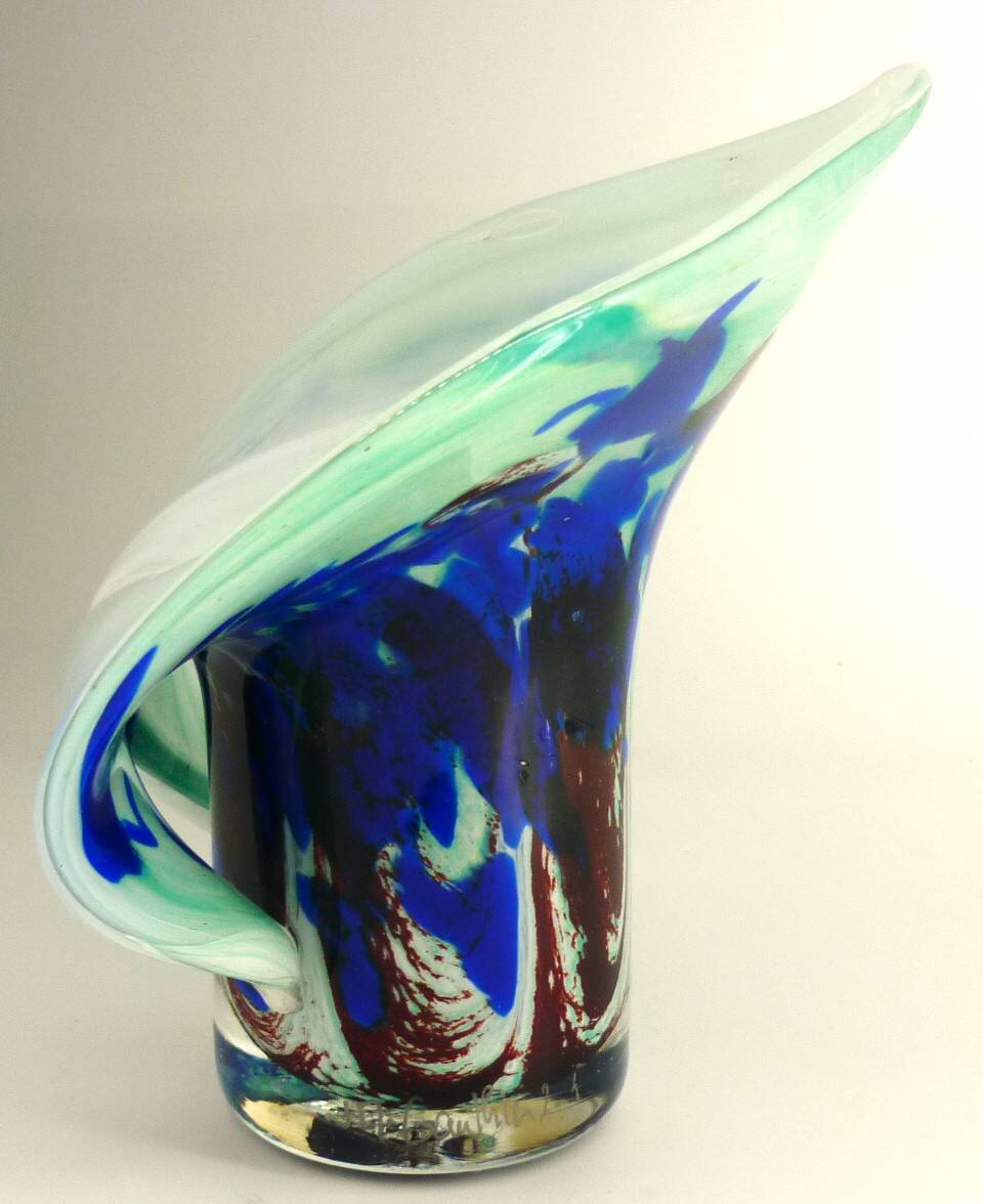 Vase, blown glass, inclusions, large neck, signed Jean Michel Gauthier 2005