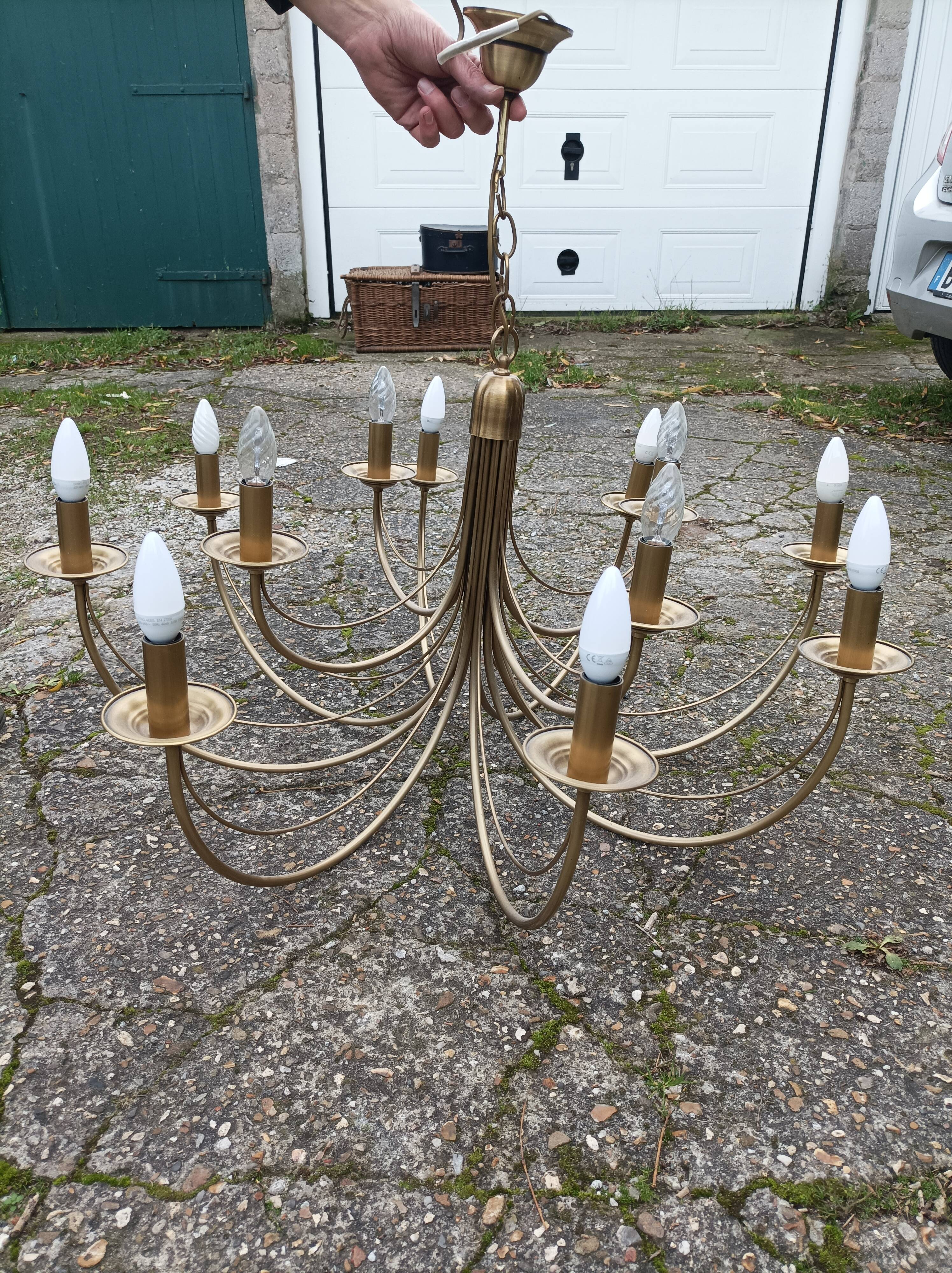Old chandelier 12 lamps vintage brass lights