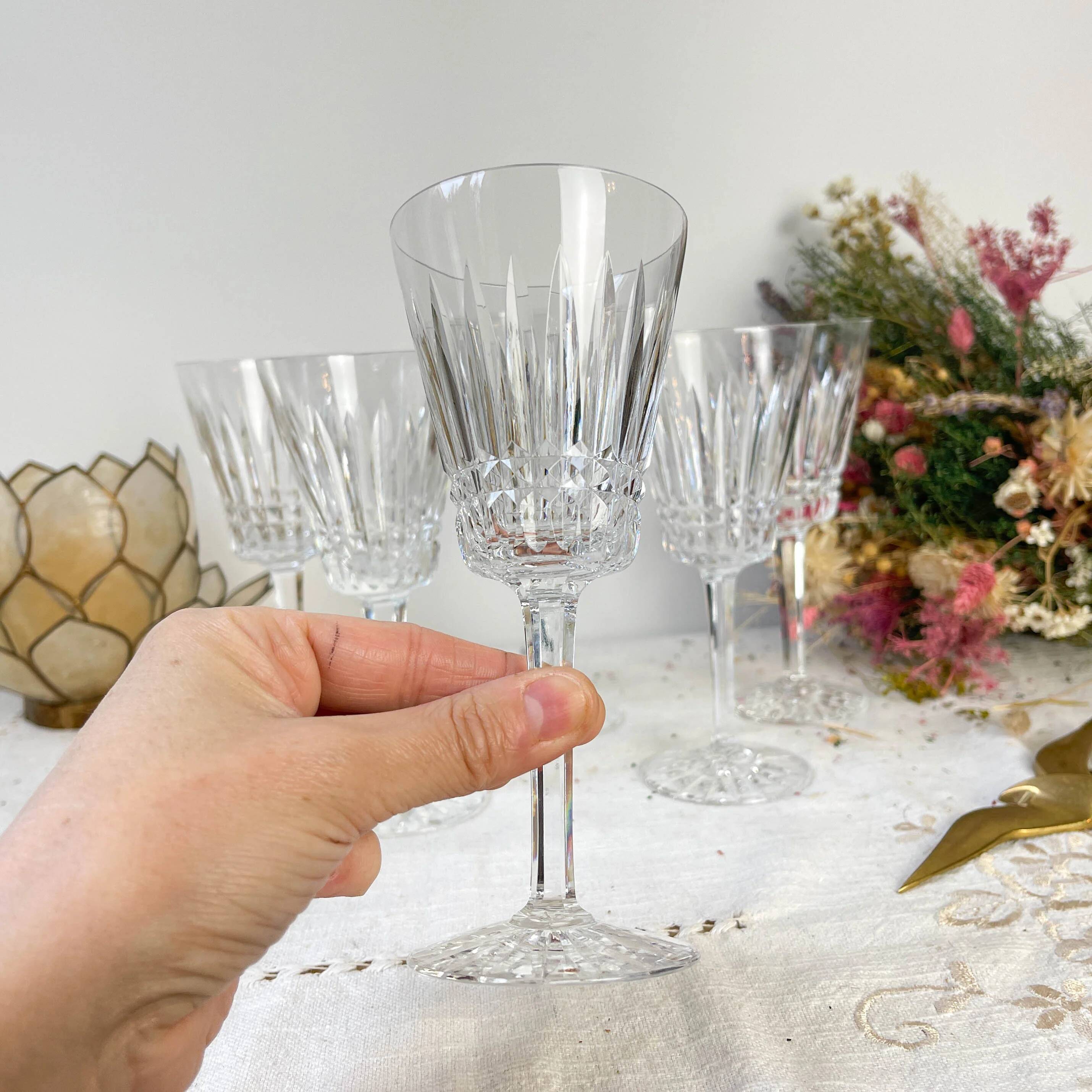 6 cut crystal red wine glasses, French