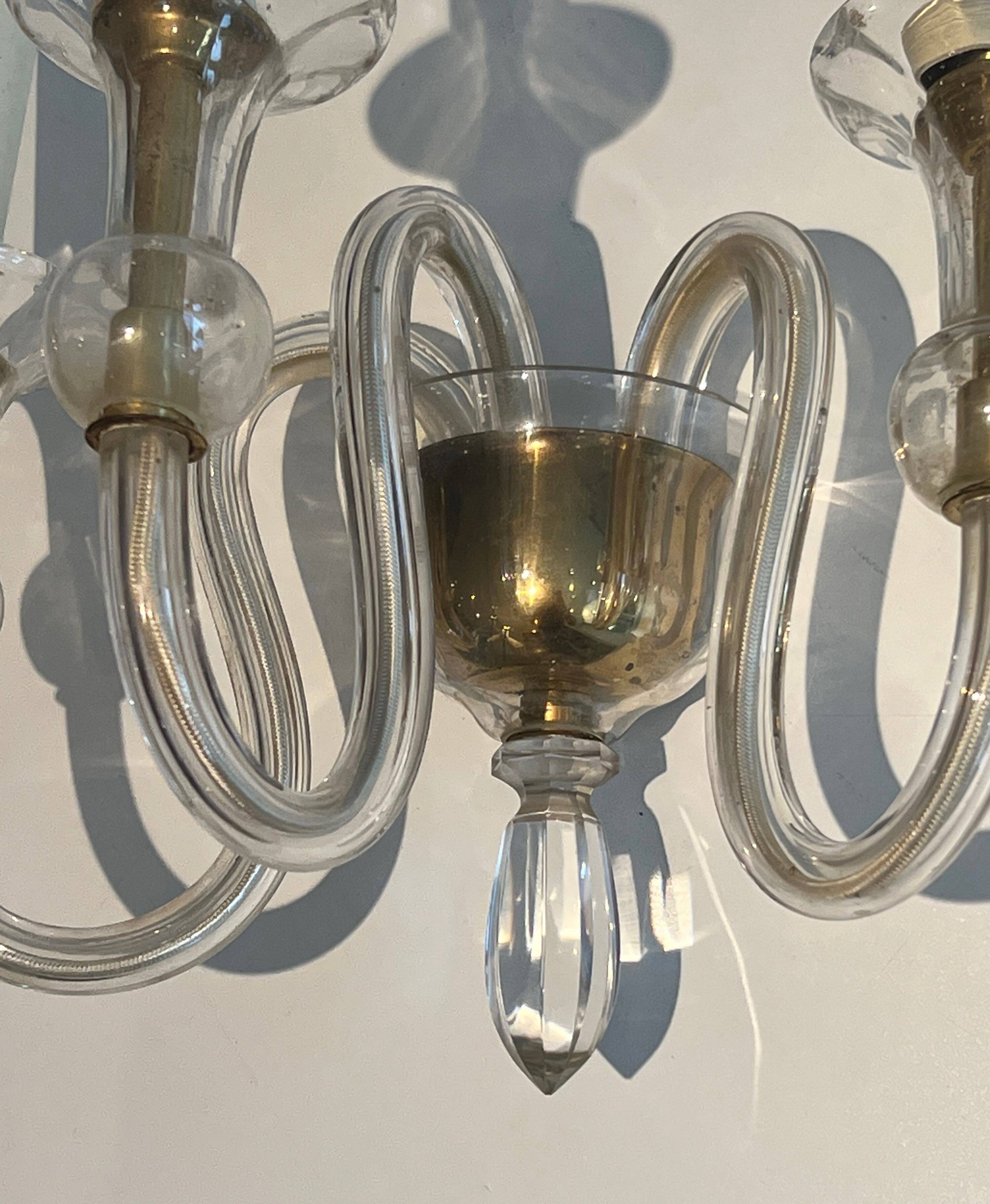 Pair of Murano crystal wall lights with 3 arms.