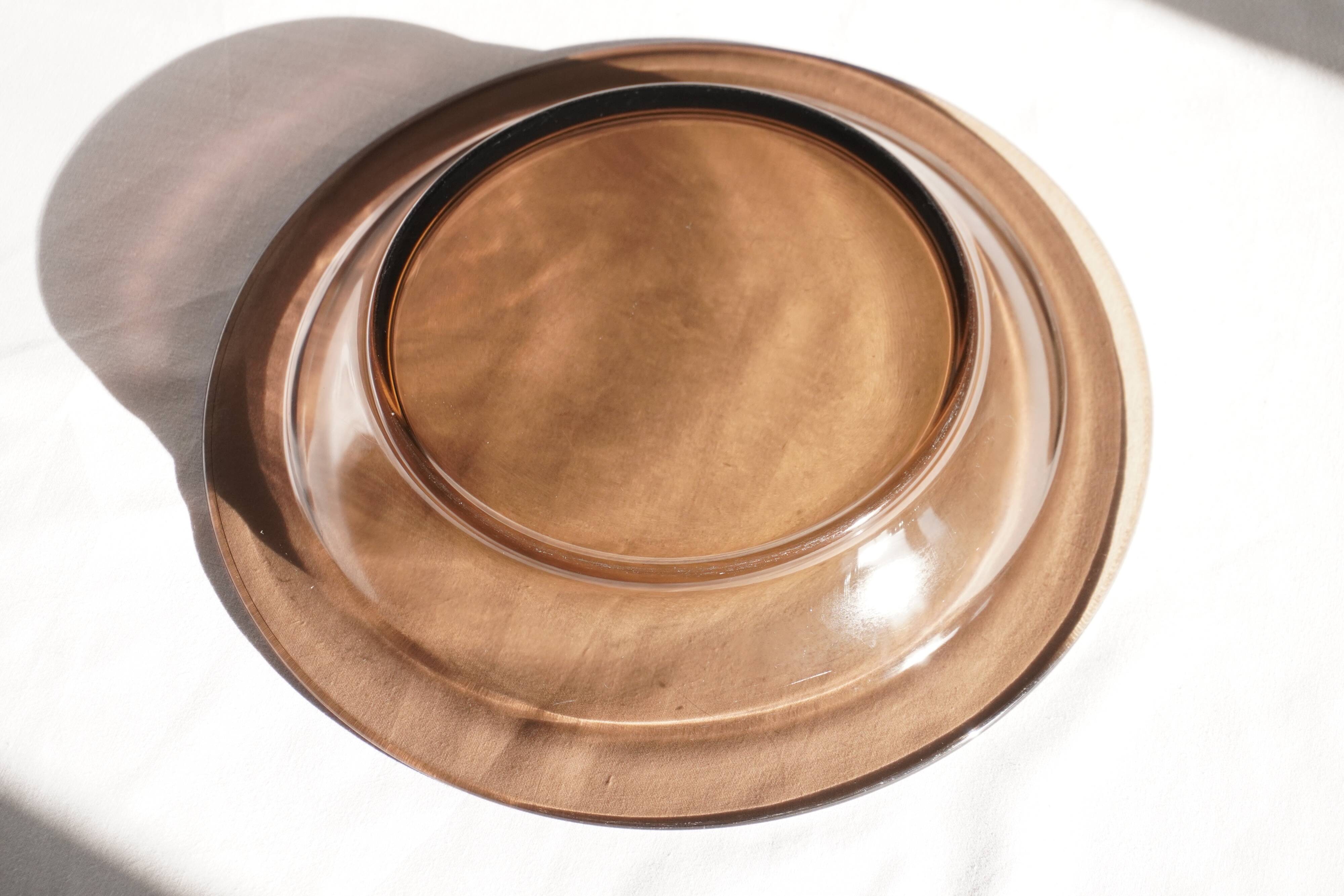 Round smoked glass dish, Vereco France