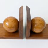 Pair of vintage bookends with polished wooden balls, Art Deco style