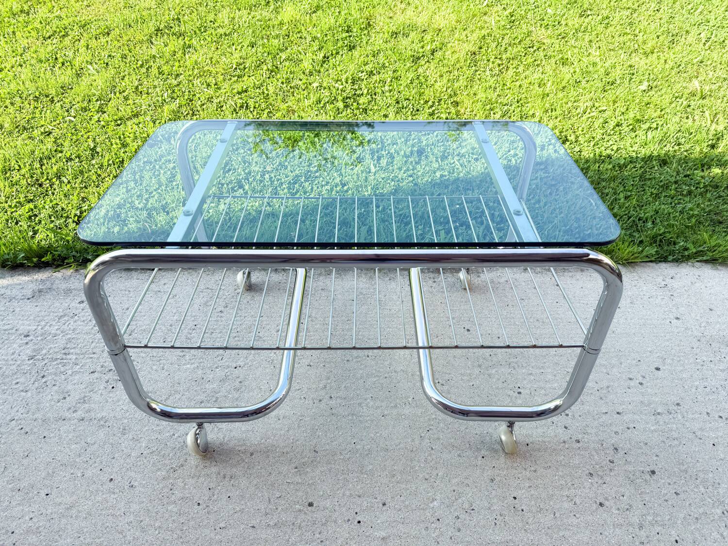70s chrome and glass tubular frame coffee table