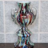 Bohemian Welz Glass Trophy Vase with Harlequin Honeycomb Pattern - Vintage Collectible Multicolored Blown Glass