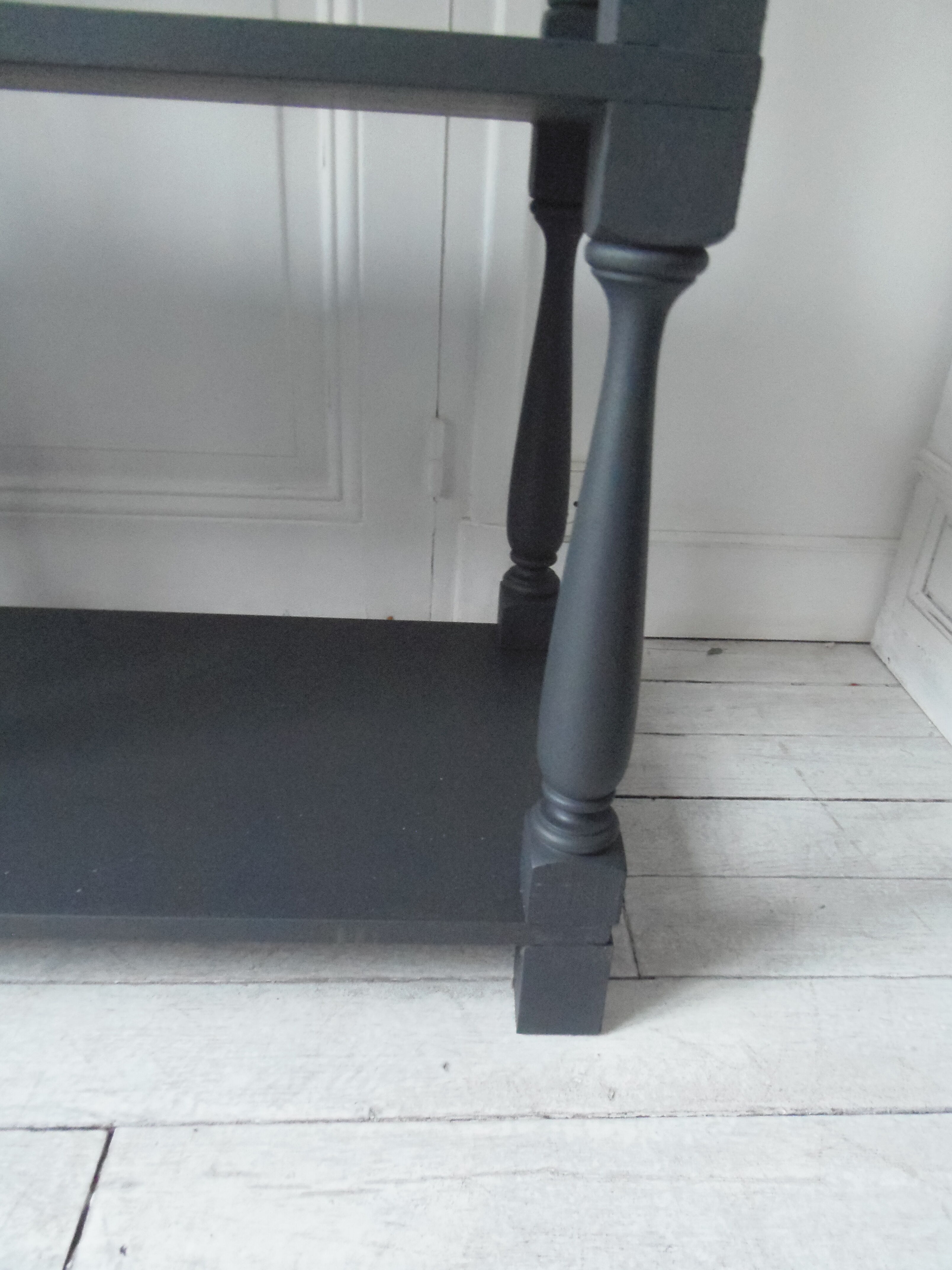 Console, bookcase, vintage slate grey dresser, 2 shelves