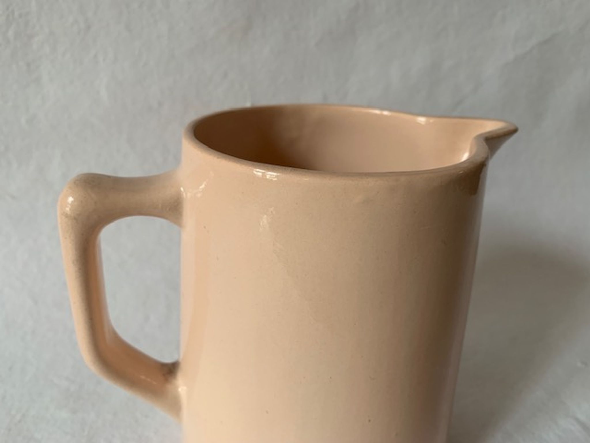 Pink porcelain carafe, Sarreguemines, 1930, France
