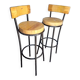 Pair 2 high bar stools wood and metal