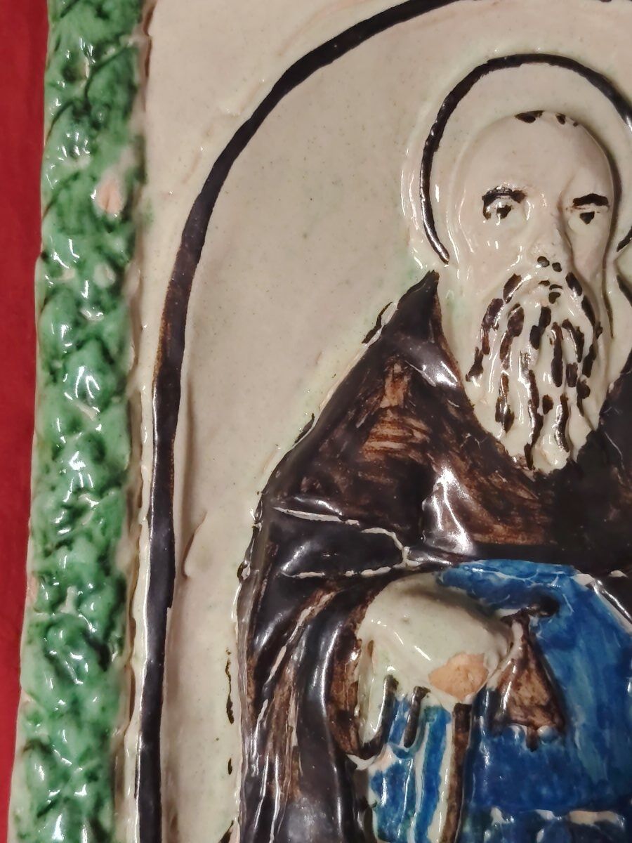 Plaque de dévotion en terre cuite Abbé Saint Antoine, XIX siècle