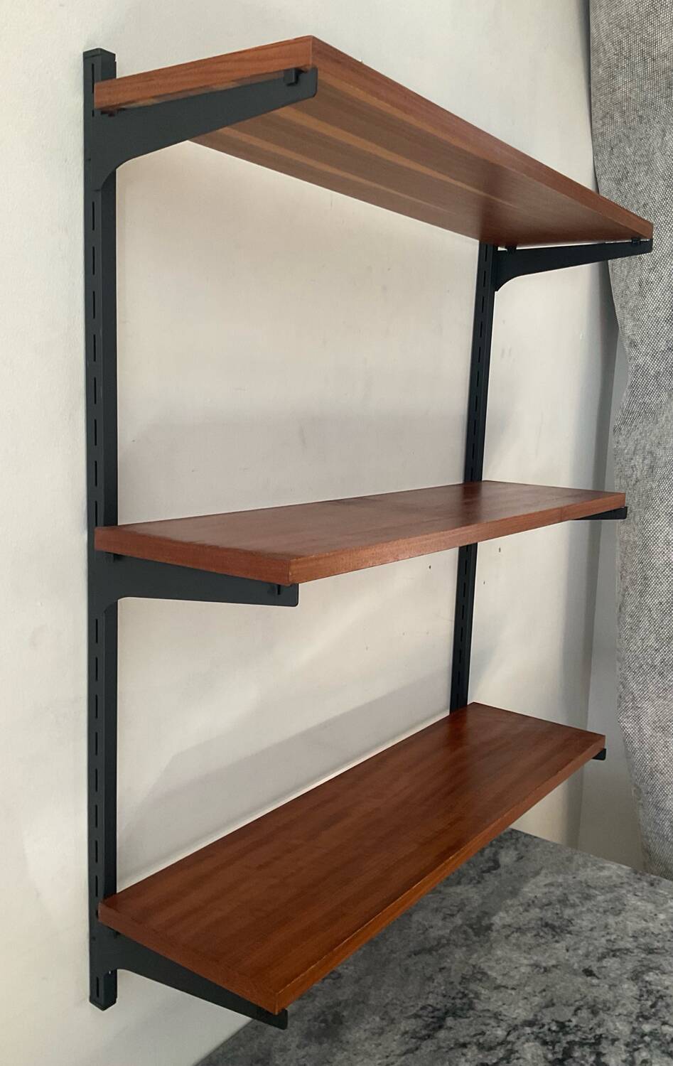 Scandinavian shelf in teak and metal, 1960s-70s.
