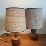 Paire de lampe bois et jute