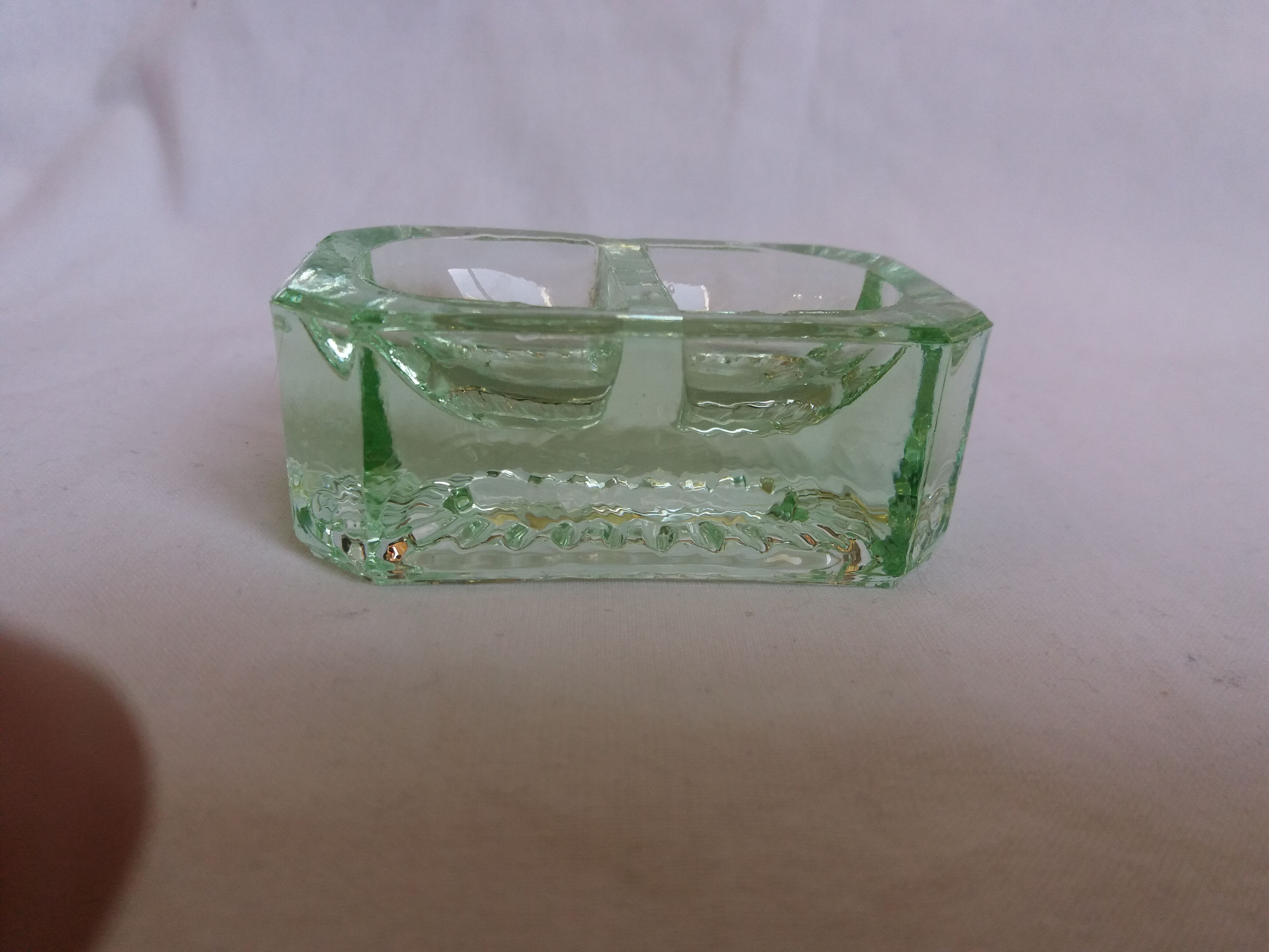 Art deco green glass saleron