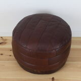 Round pouf leather patchwork 70's