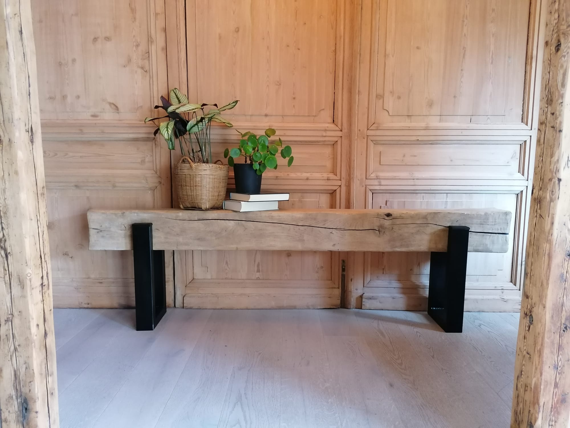 Wooden beam bench