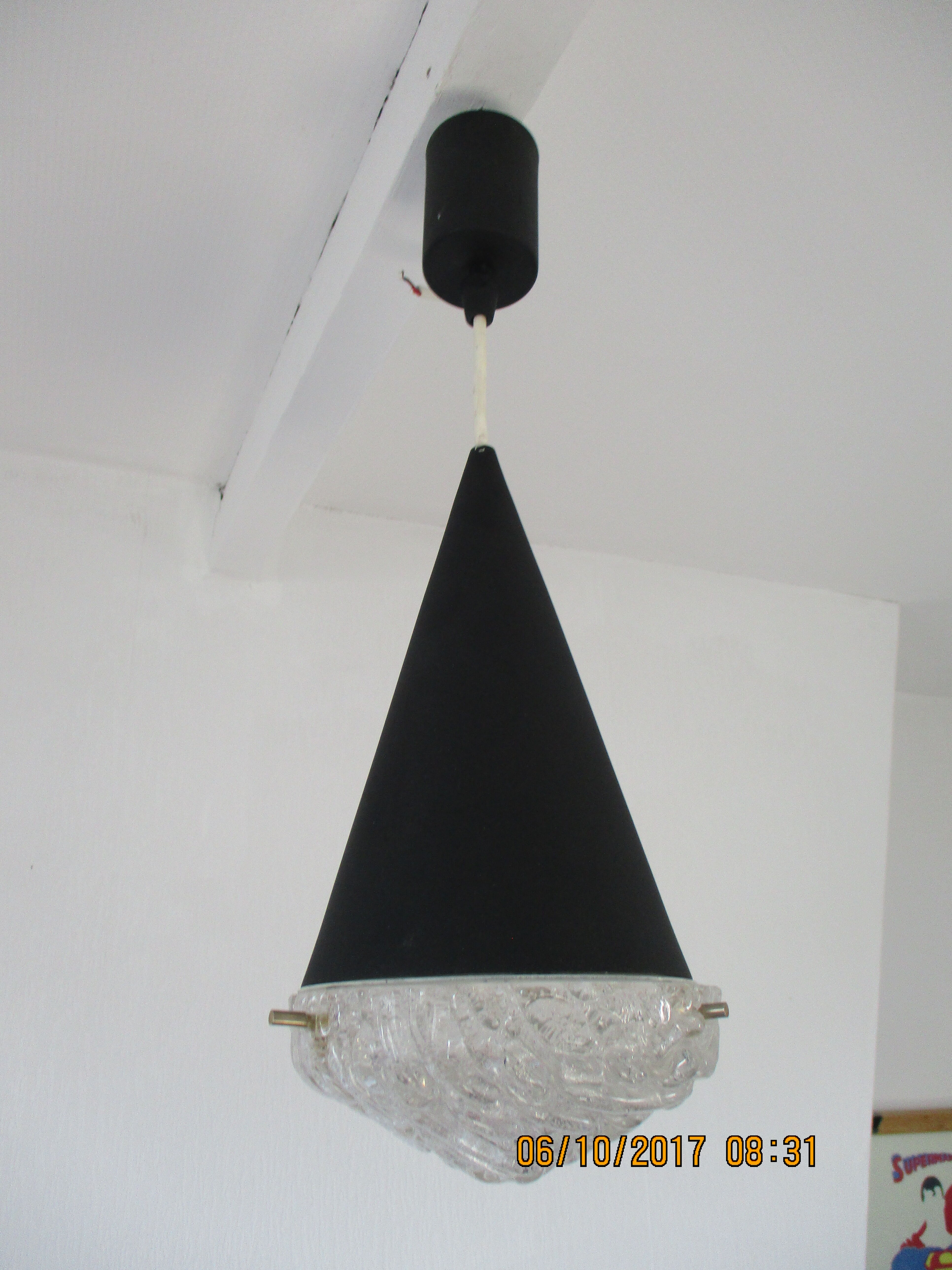 Conical suspension in metal and frosted glass design 60s - 70s