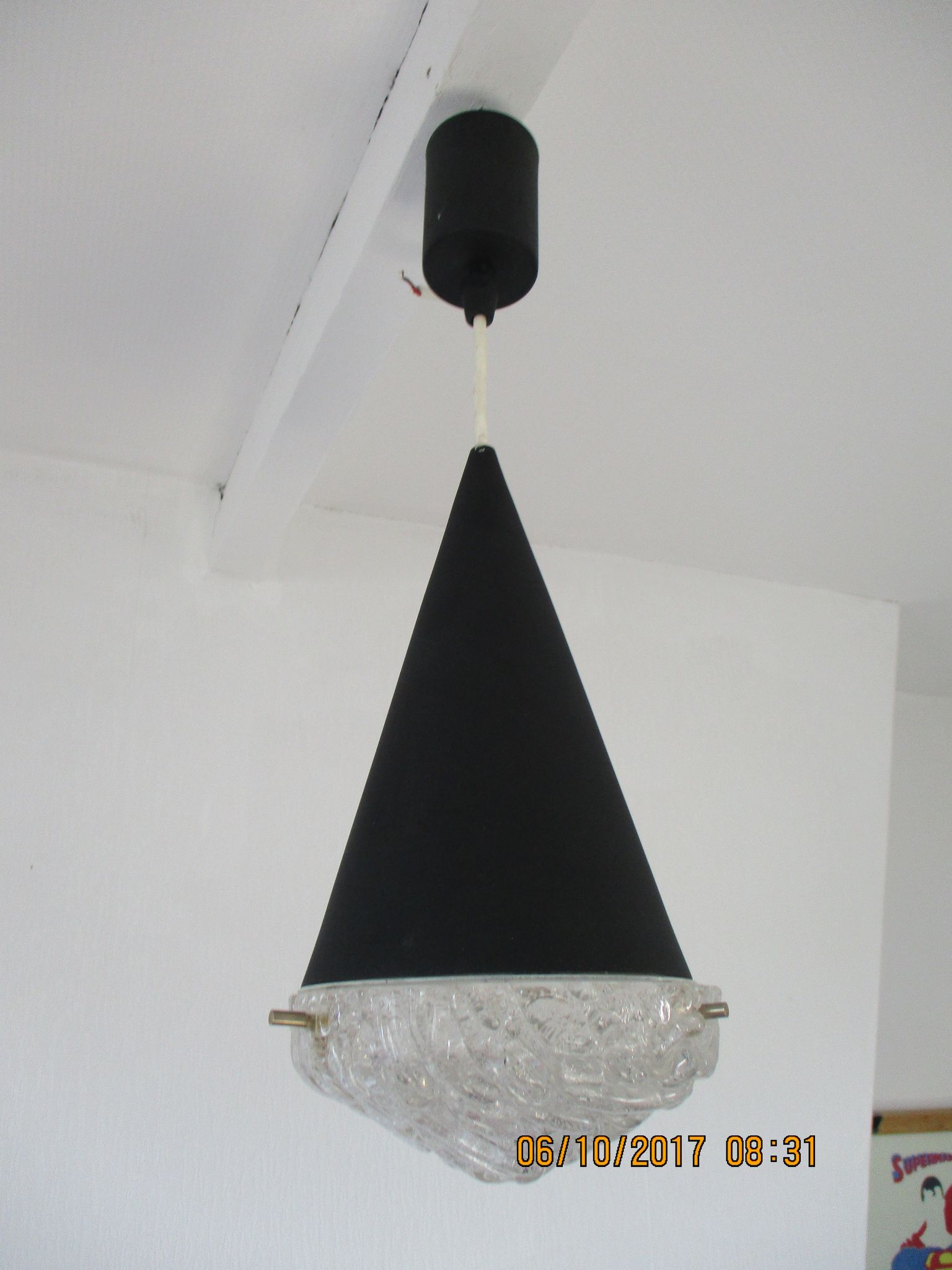 Conical suspension in metal and frosted glass design 60s - 70s
