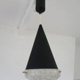 Conical suspension in metal and frosted glass design 60s - 70s