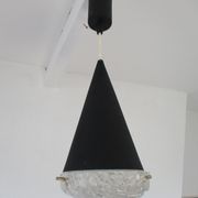 Conical suspension in metal and frosted glass design 60s - 70s