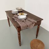 Walnut and pine drapery farmhouse table