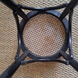 Pair of canned bar stools, curved wood