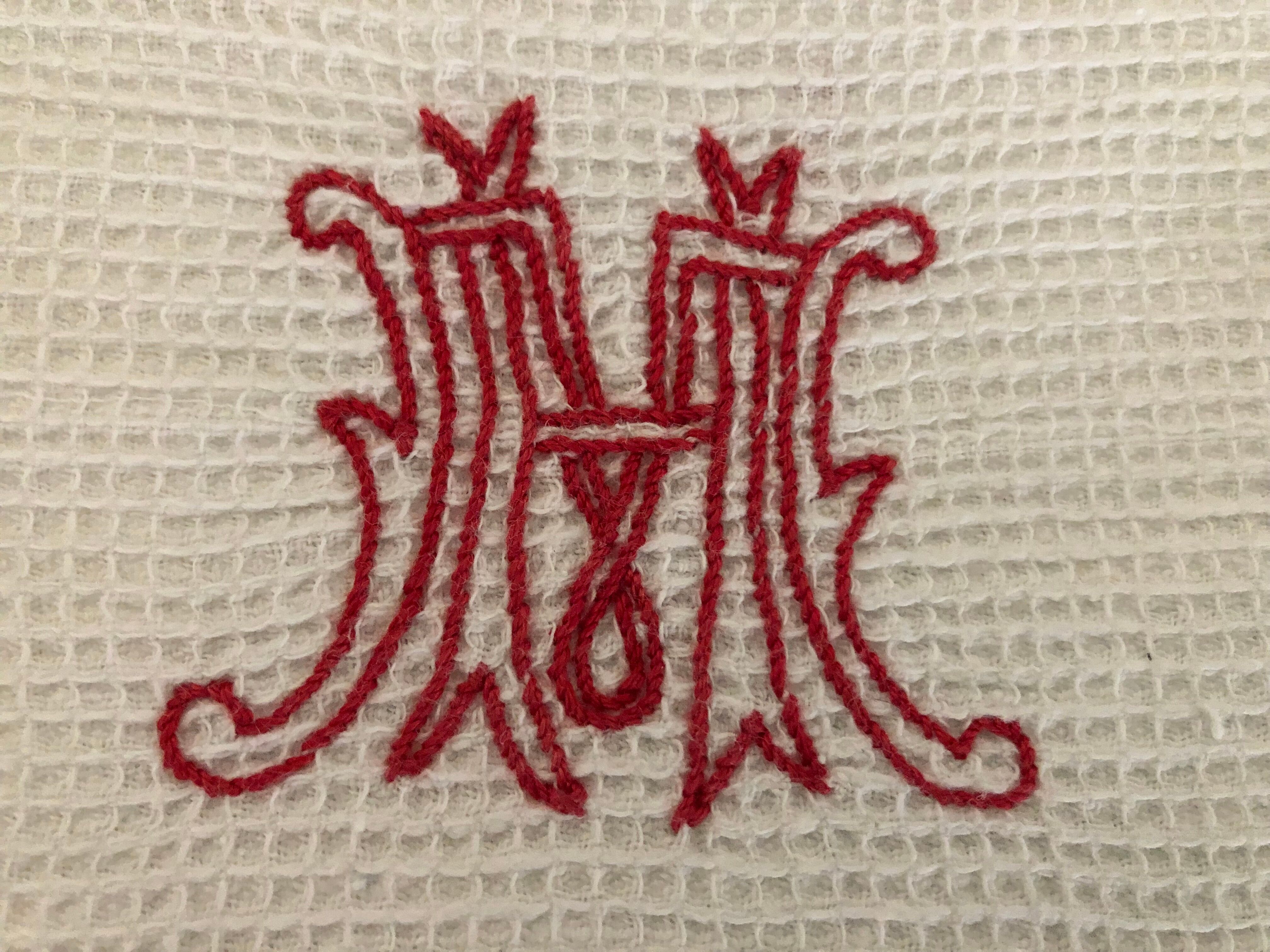 Paire de serviettes nid d'abeille, monogramme M