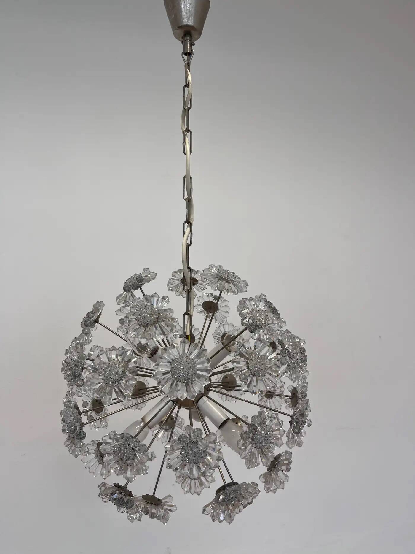 Design glass Emil Stejnar style Sputnik / Dandelion chandelier, 1970s