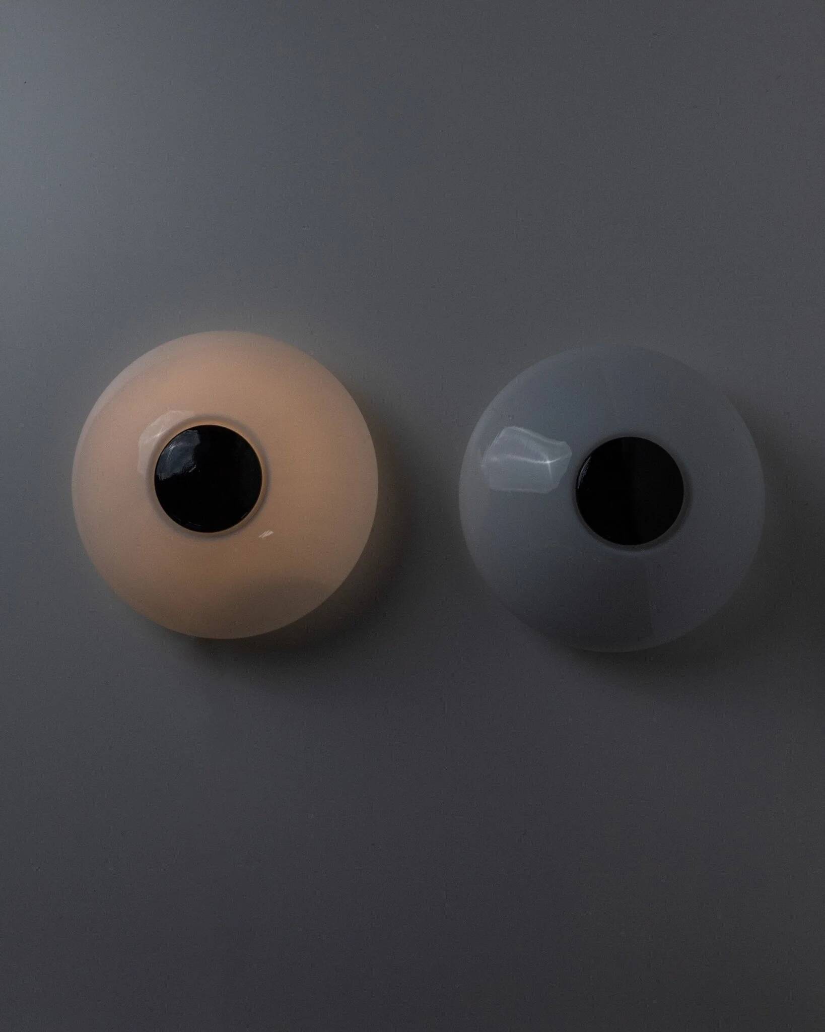 2 Vintage Murano Glass Lamps - White Opaline with Black Inset, Wall/Ceiling, 1980s Memphis Design