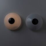 2 Vintage Murano Glass Lamps - White Opaline with Black Inset, Wall/Ceiling, 1980s Memphis Design