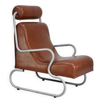 Space age armchair, metal and imitation leather. Circa 1960