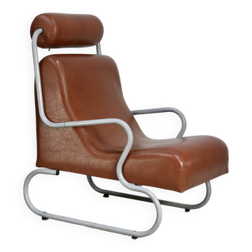 Space age armchair, metal and imitation leather. Circa 1960