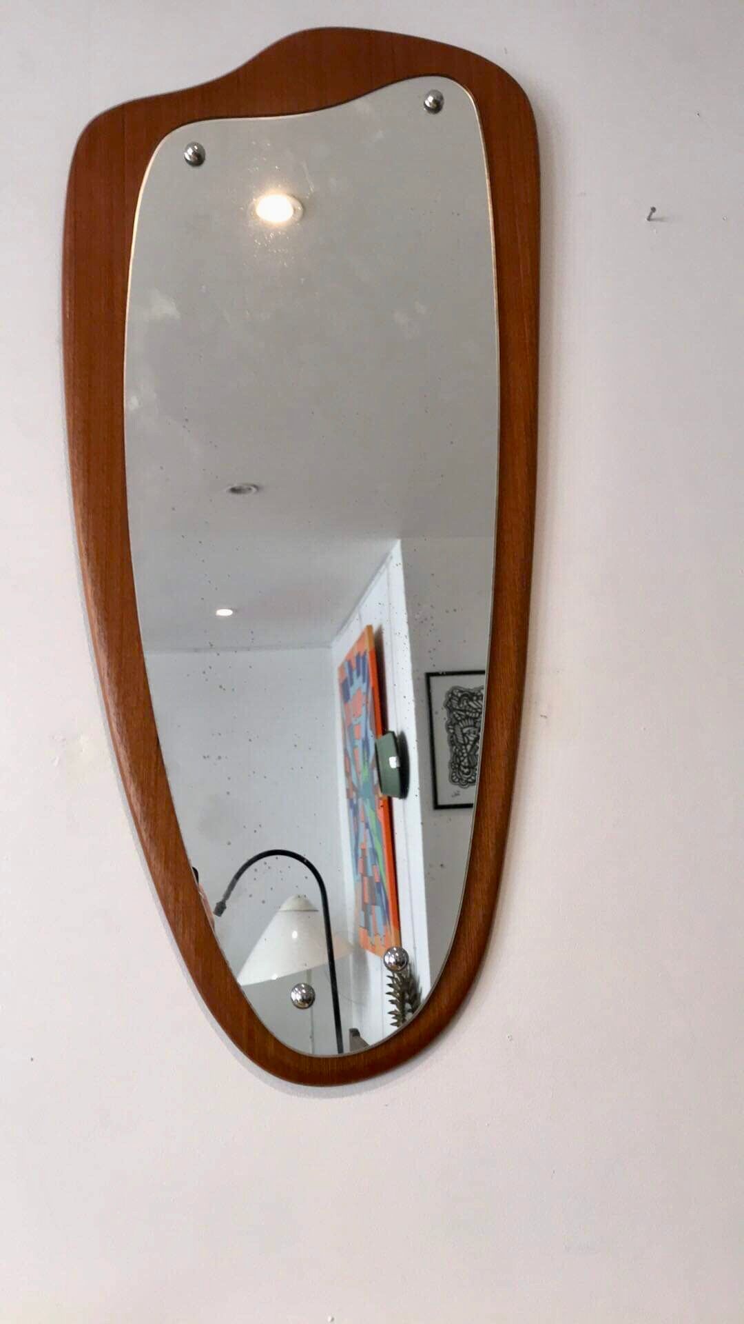 Free-form teak mirror circa 1960 - 80x35cm