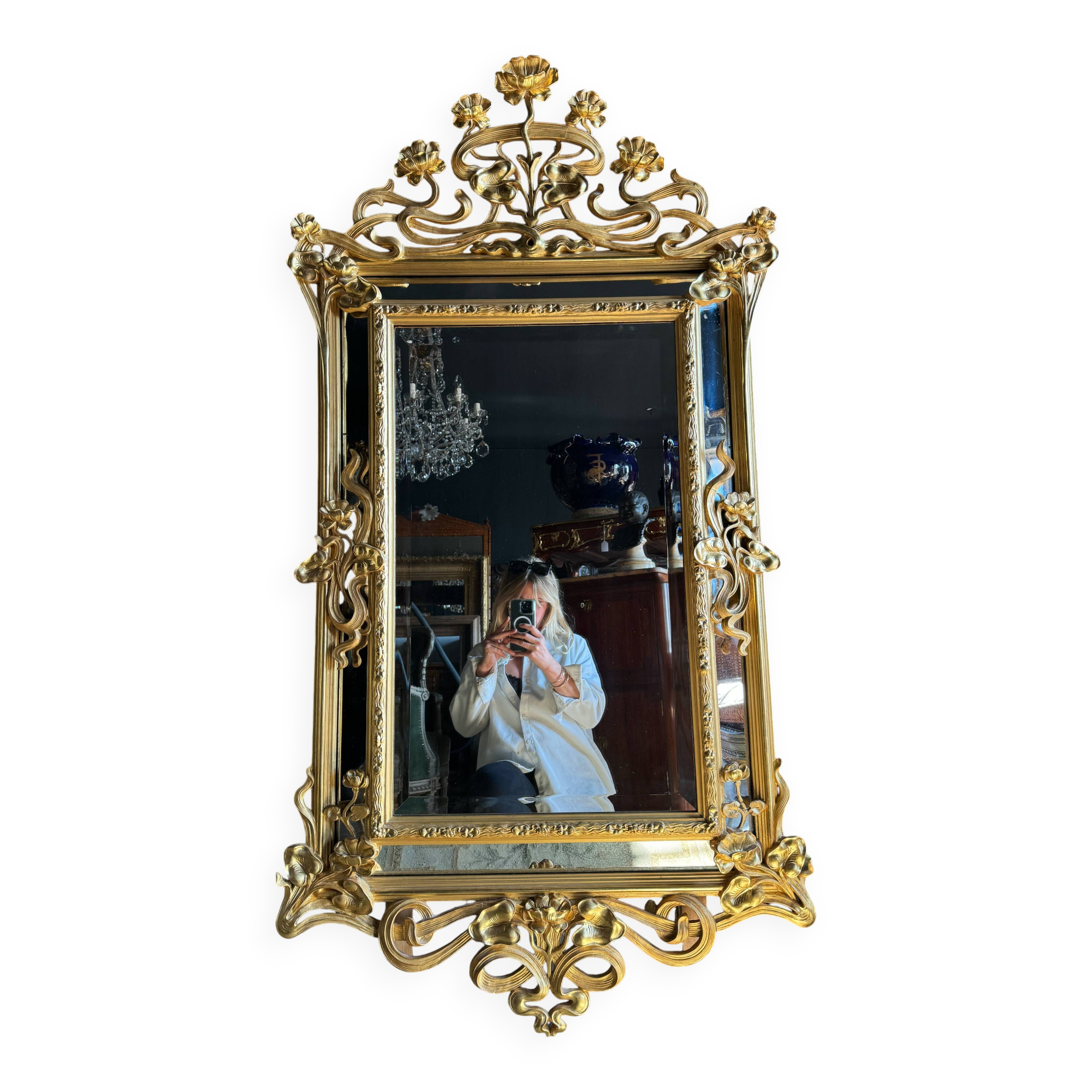 Art Nouveau Period Mirror in Wood Gilded with Gold Leaf - Late 19th Century
