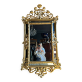 Miroir d’époque Art Nouveau en bois doré à la feuille d’or, fin XIXème