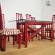 Red bamboo table by Arturo Pozzoli, 1980s, set of 7