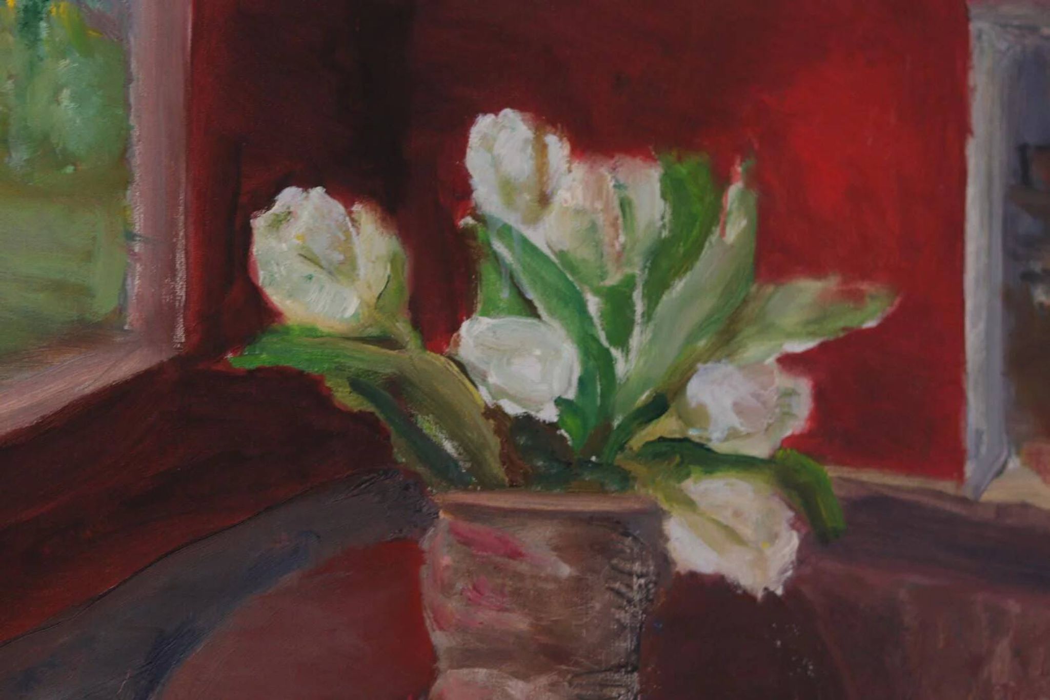Huile sur toile originale suédoise – « Roses blanches » par Aina Schiller, Arvika