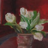 Original Swedish Oil on Canvas – “White Roses” by Aina Schiller, Arvika