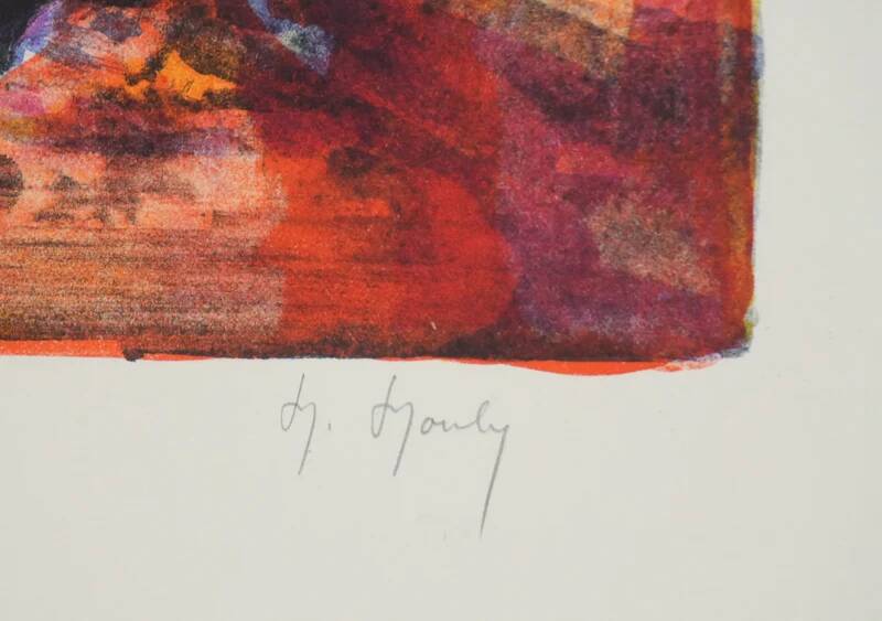 Marcel Mouly : Combat rouge, lithographie originale signée