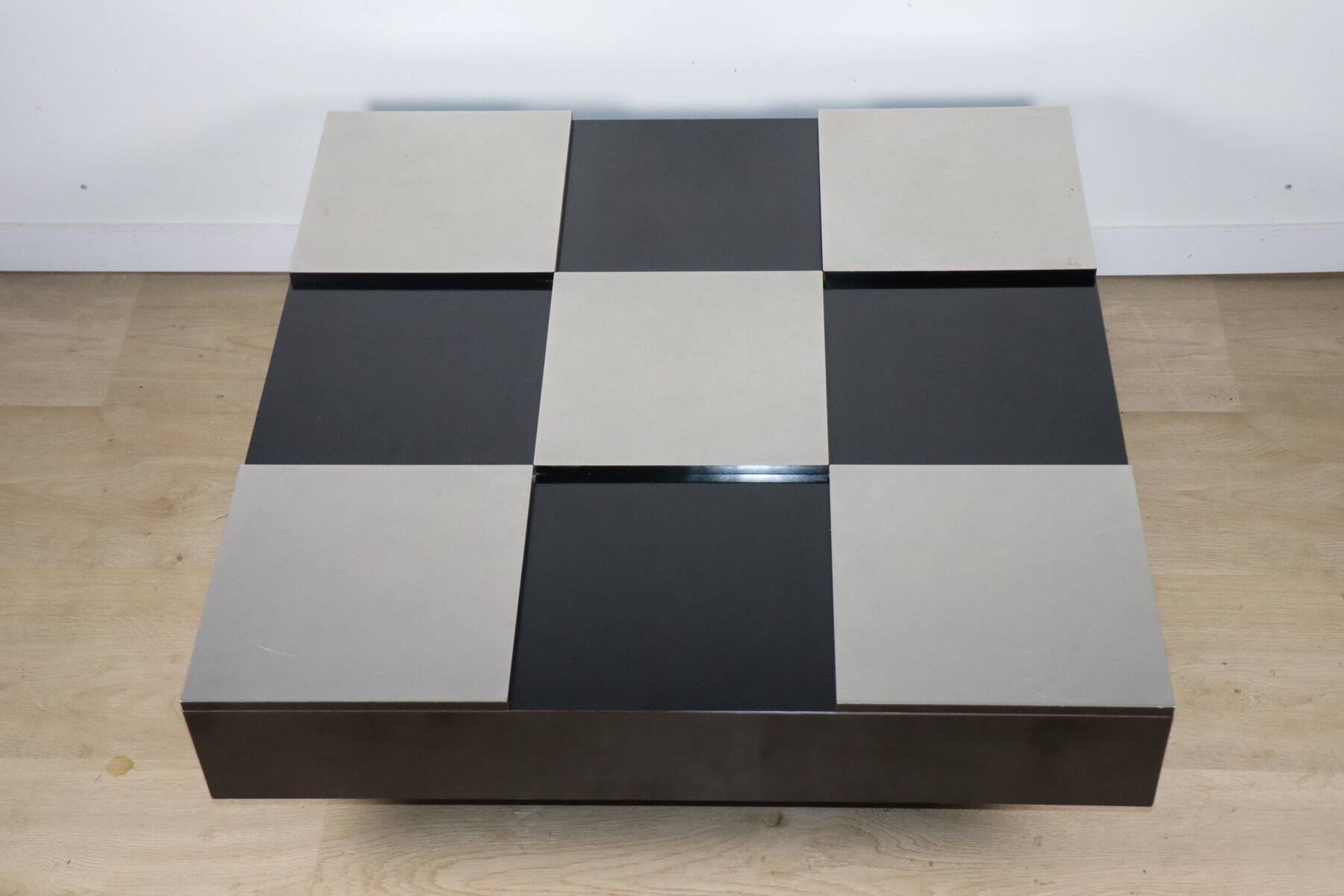Vintage coffee table in lacquered wood and aluminium - 1970s